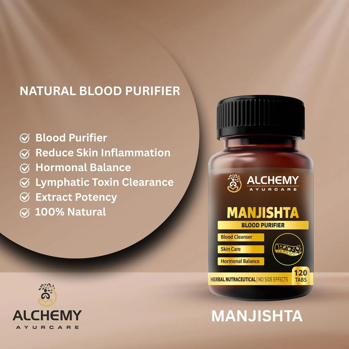 Manjistha Extract Tablets for Skin Purification & Blood Cleanse Support | Ayurvedic Skin Wellness | 120 Vegan Tablets