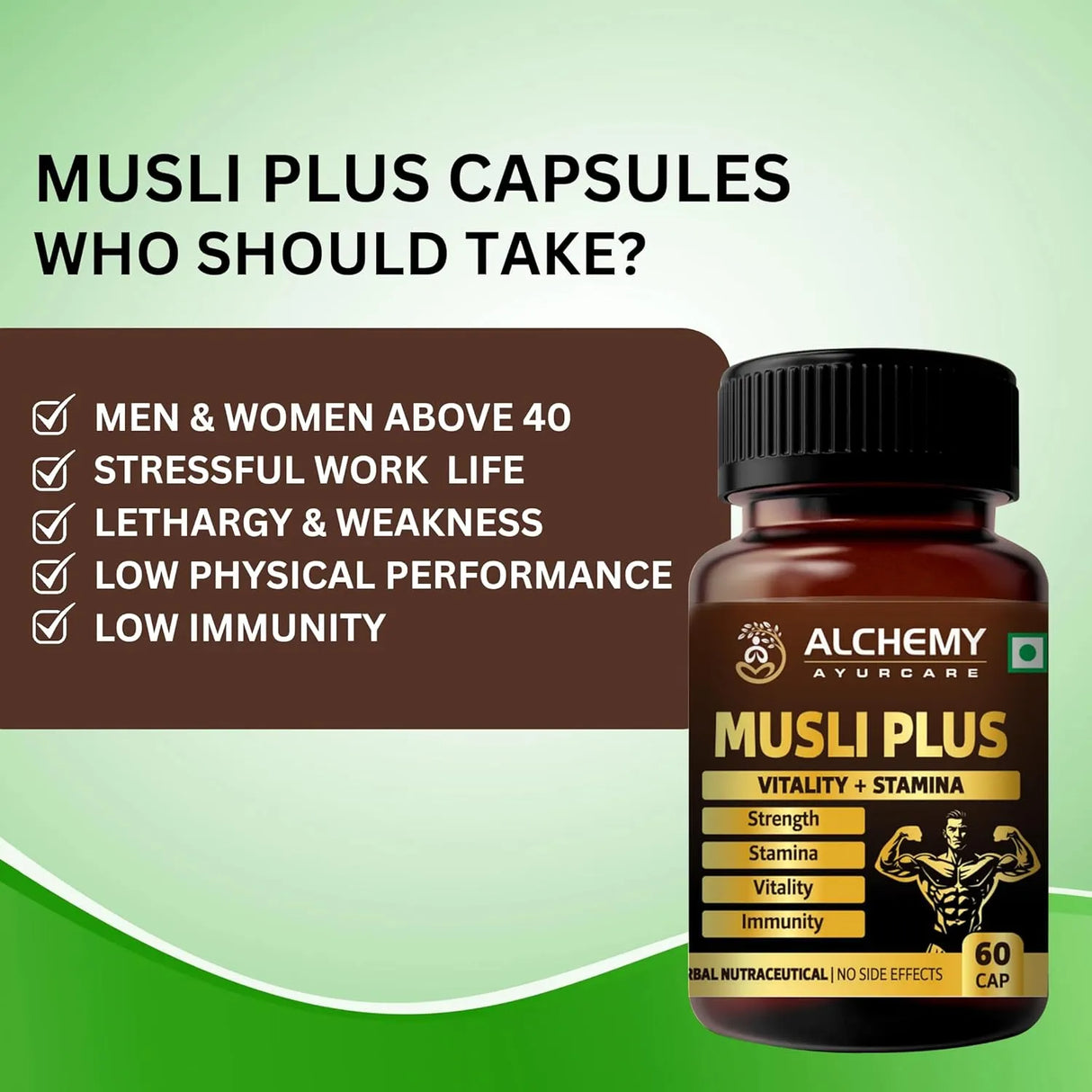 Musli Plus Capsules for Strength, Energy & Vitality | Ayurvedic Herbal Formula | Men & Women