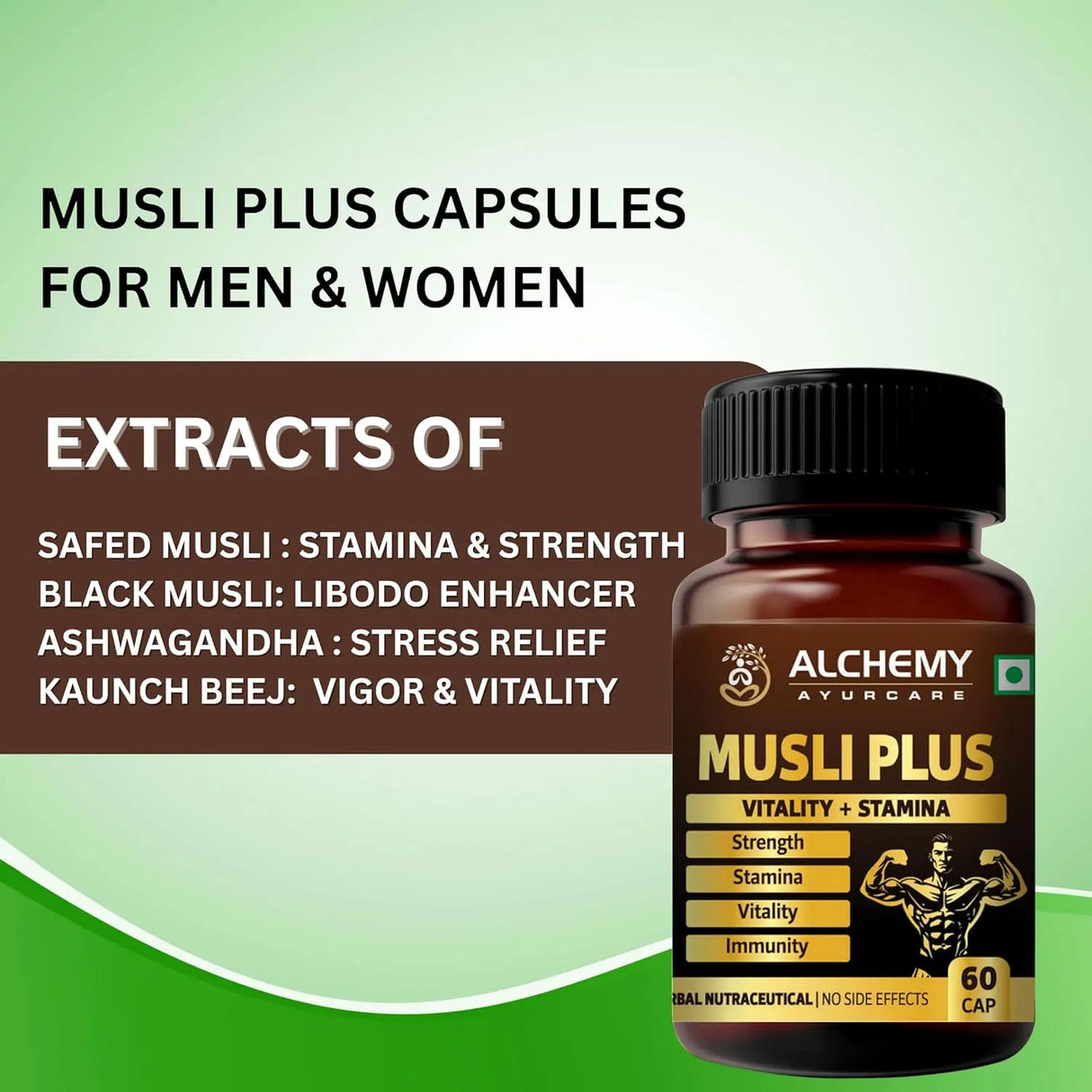 Musli Plus Capsules for Strength, Energy & Vitality | Ayurvedic Herbal Formula | Men & Women