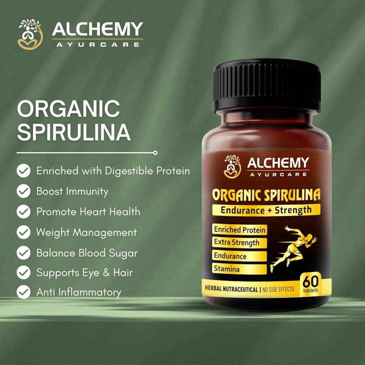 Organic Spirulina Tablets 500mg | Energy, Detox & Immunity Support – 60 Tablets