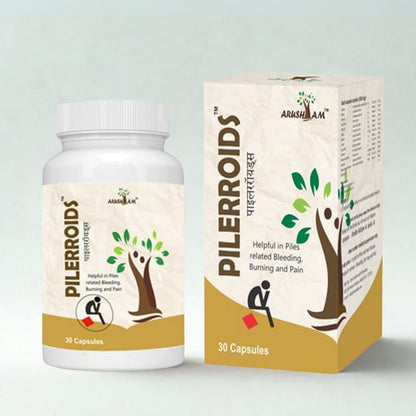 Pillerroids supplement bottle and packaging on a light gray background