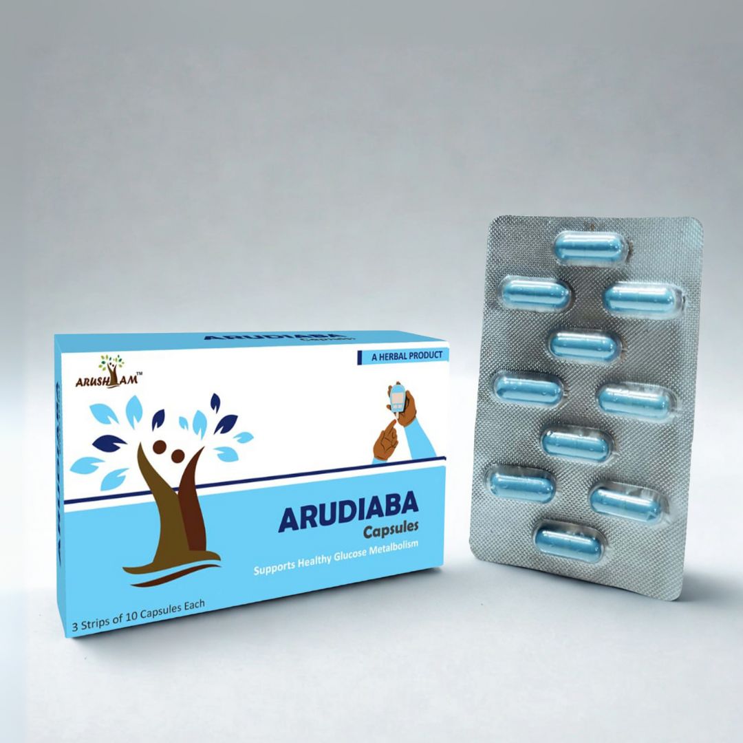 Audiaba capsules packaging with blue capsules on a gray background