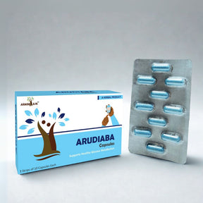 Audiaba capsules packaging with blue capsules on a gray background