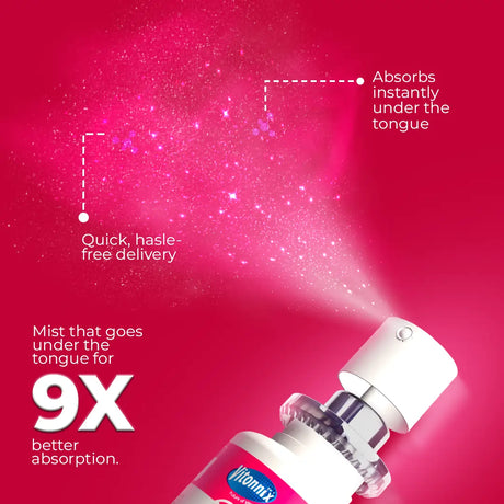 Vitaminix spray bottle with text on a red background