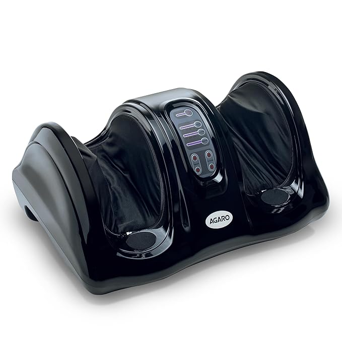 Black foot massager with digital display on a white background