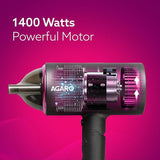 Hair dryer with 1400 Watts and powerful motor on a pink background