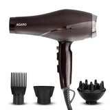 Brown hair dryer with attachments on a white background