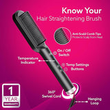 Hair straightening brush with features highlighted on a pink background