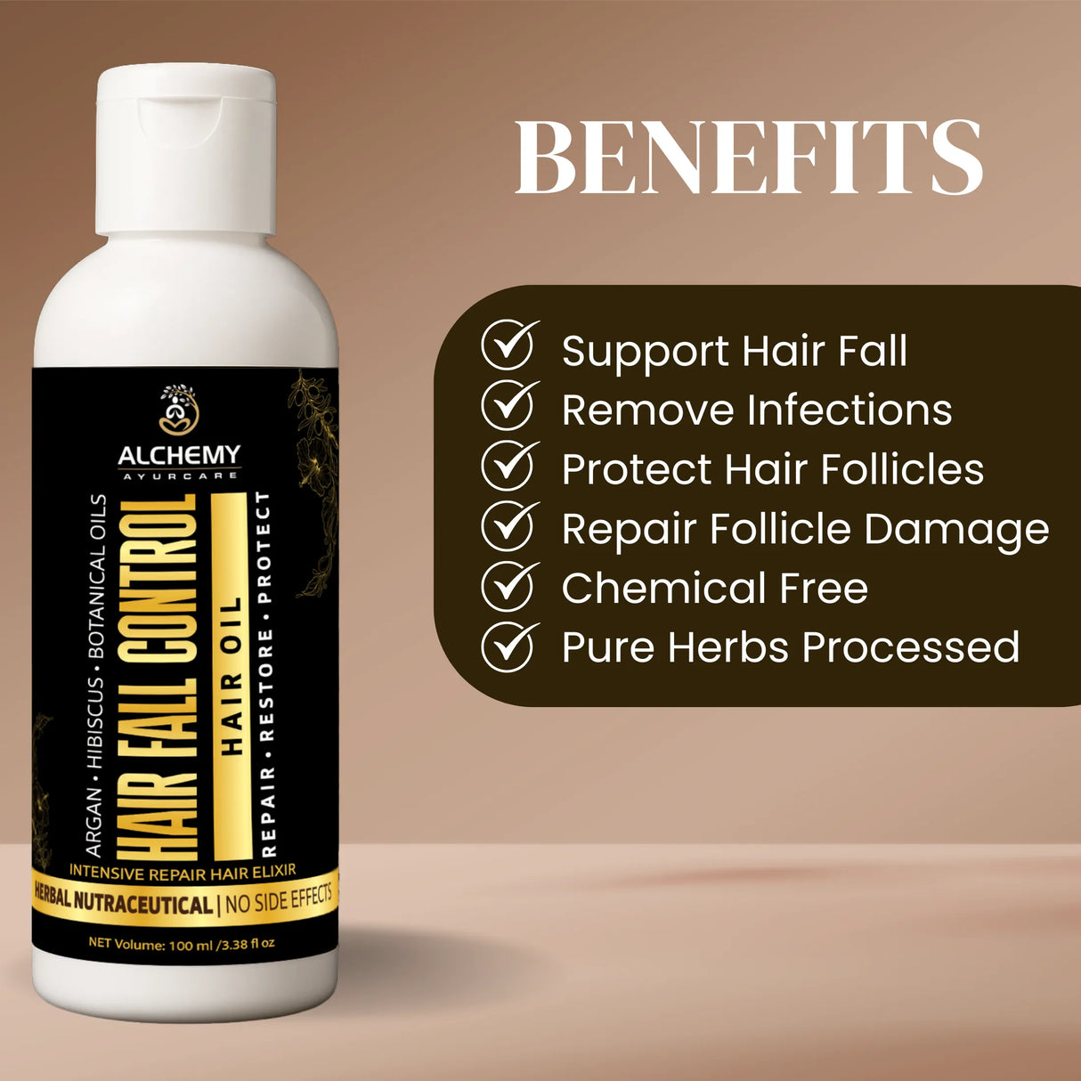 Hair Fall Control Hair Oil with Argan Oil & Hibiscus – Herbal Hair Nourishment & Root Strengthening Oil