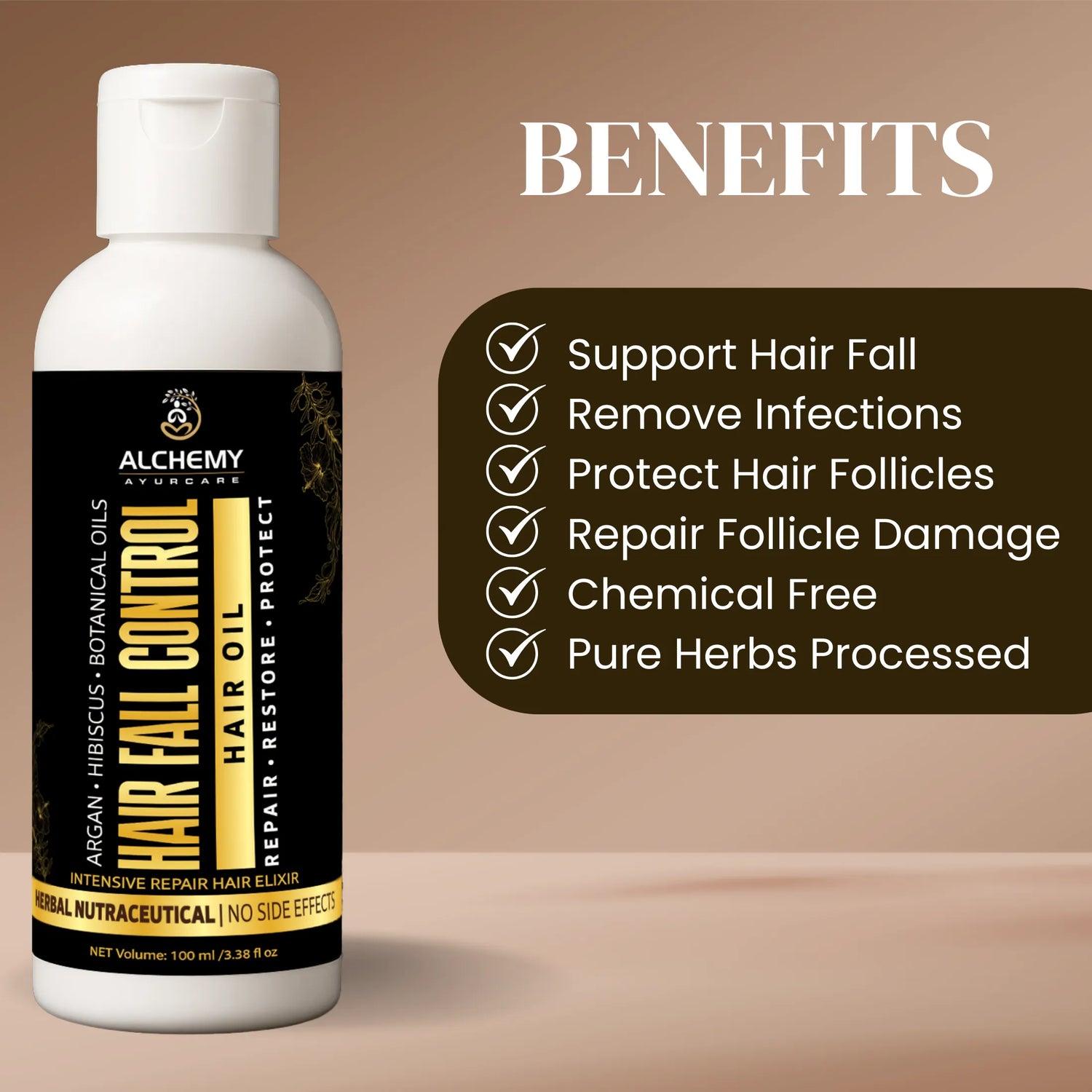Hair Fall Control Hair Oil with Argan Oil & Hibiscus – Herbal Hair Nourishment & Root Strengthening Oil