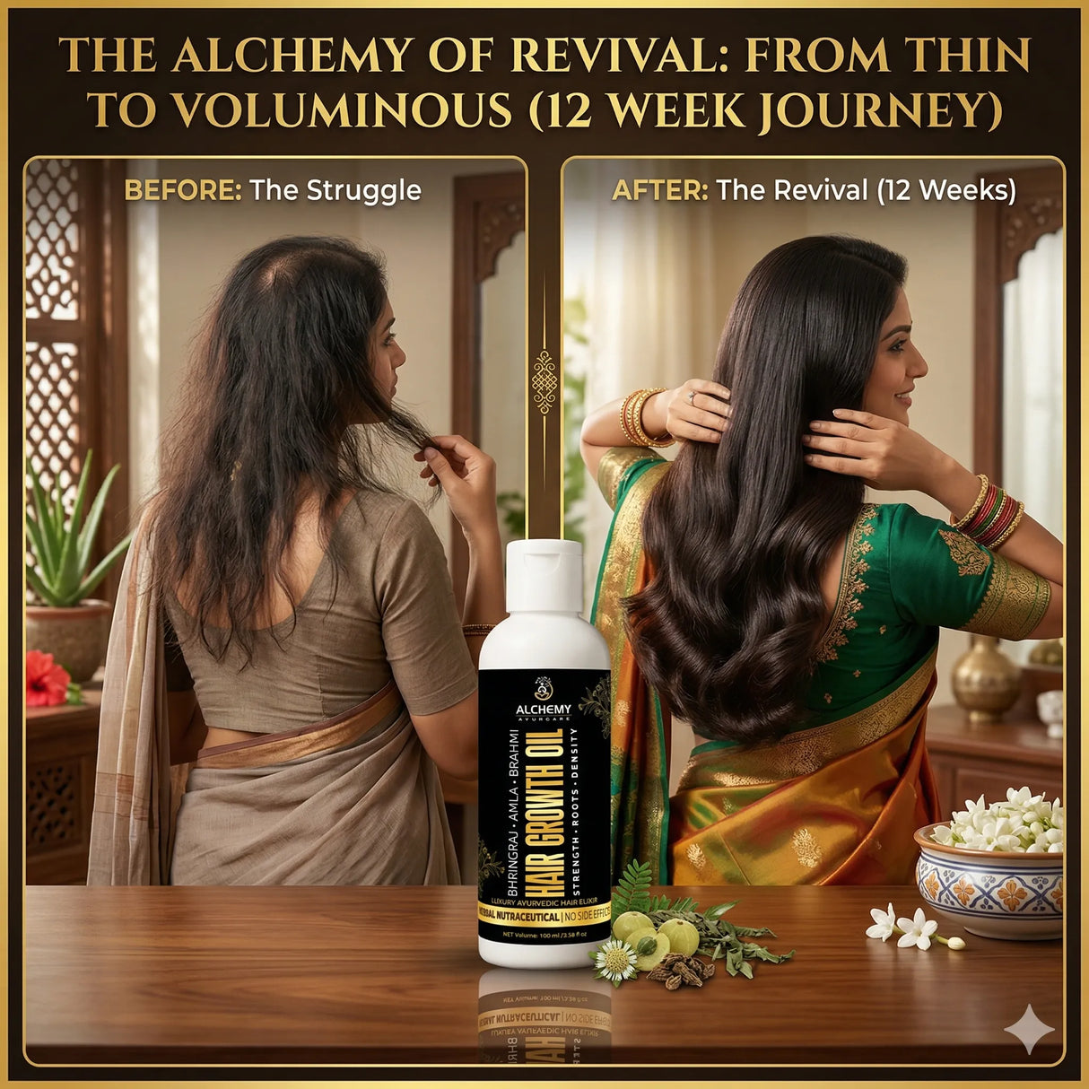 Hair Growth Oil with Bhringraj, Amla & Brahmi – Ayurvedic Herbal Hair Oil for Strong & Healthy Hair