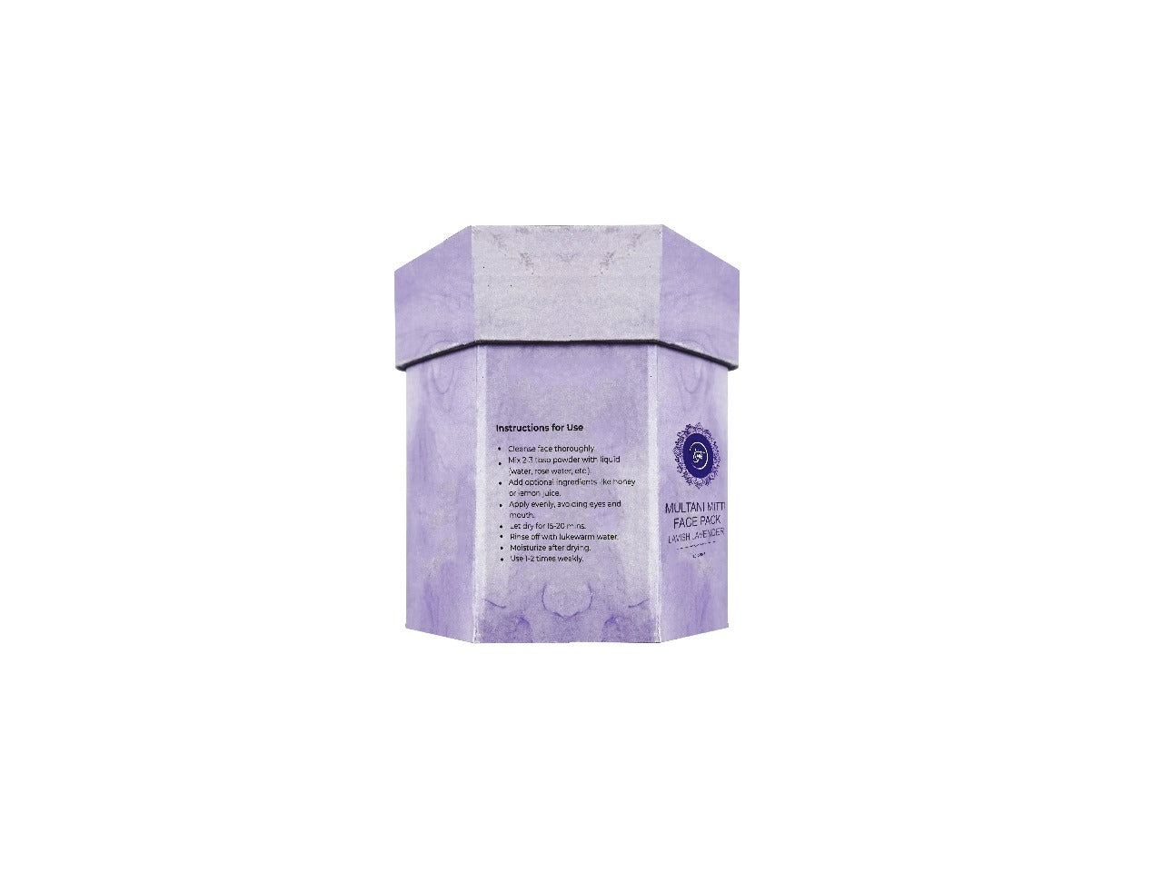 Hexagonal purple box with text on a white background