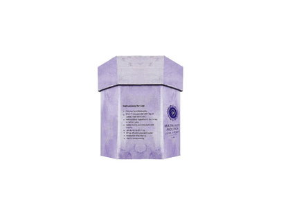 Hexagonal purple box with text on a white background