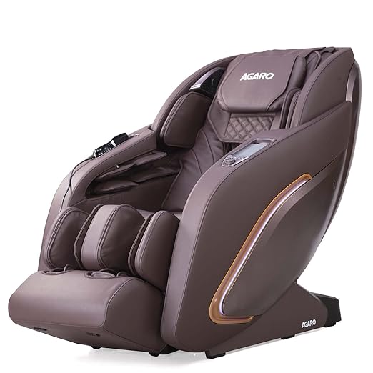 Brown massage chair with 'Agaro' branding on a white background