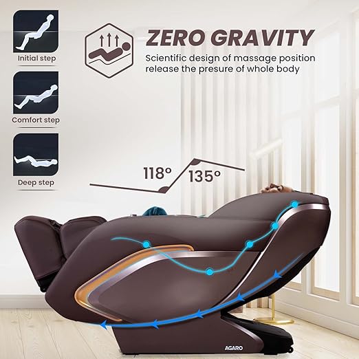 Zero gravity massage chair with scientific design illustration on a white background