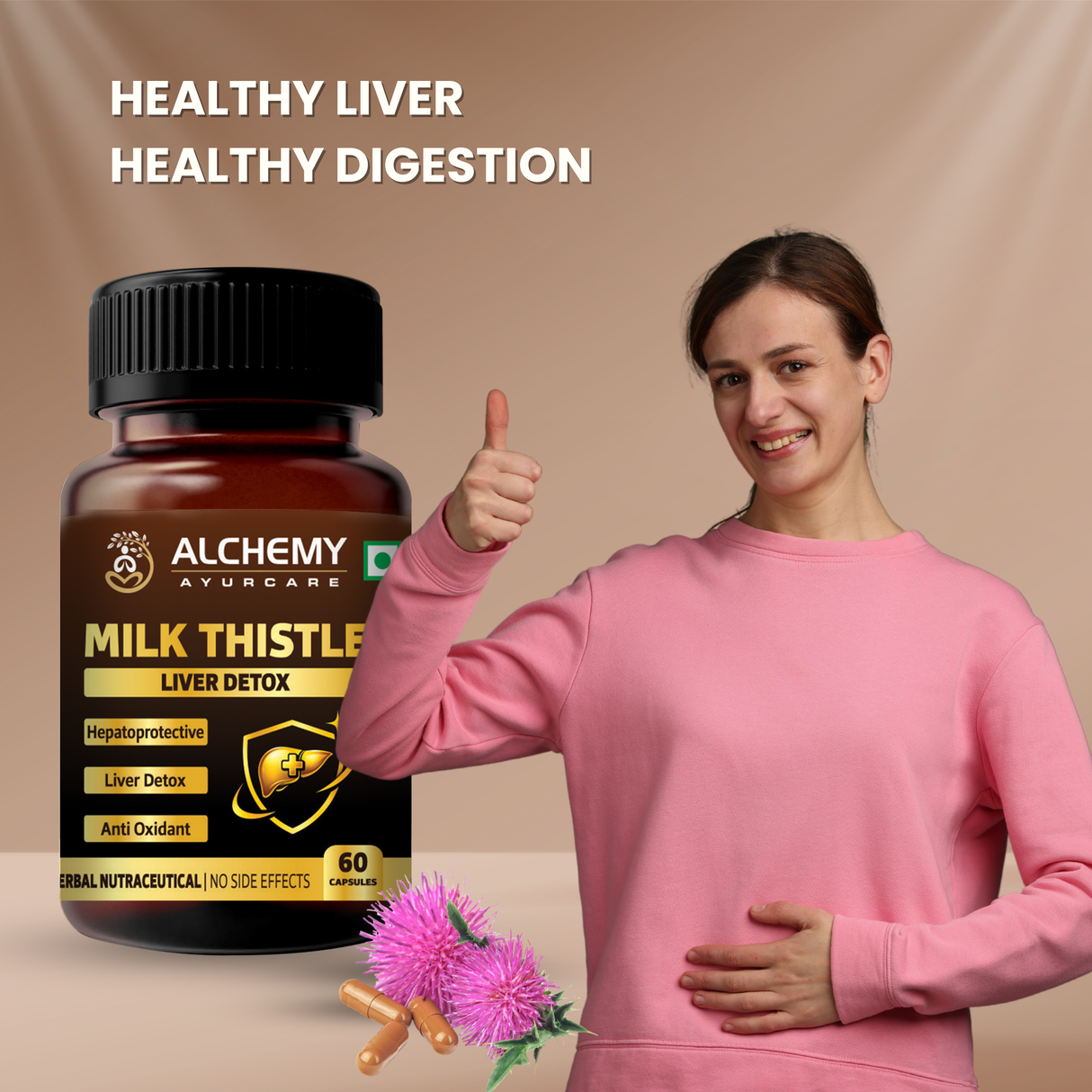 Milk Thistle Capsules for Liver Detox & Fatty Liver Support | Silymarin Extract | 60 Veg Capsules