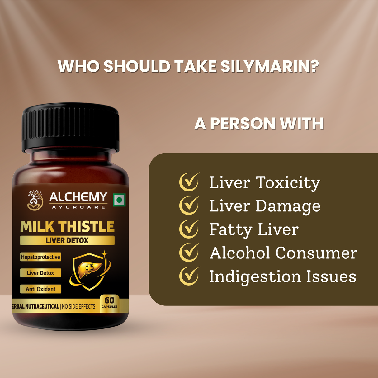 Milk Thistle Capsules for Liver Detox & Fatty Liver Support | Silymarin Extract | 60 Veg Capsules