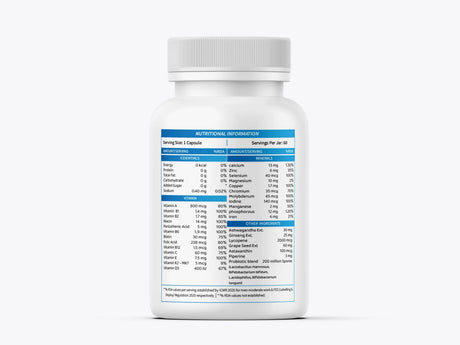 Supplement bottle with nutritional information