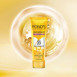 Pond's Sun Miracle sunscreen gel tube on a yellow background