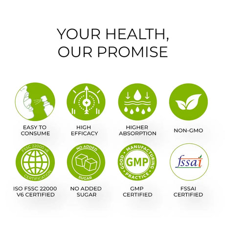 Promotional graphic with health and safety certification logos and text on a white background