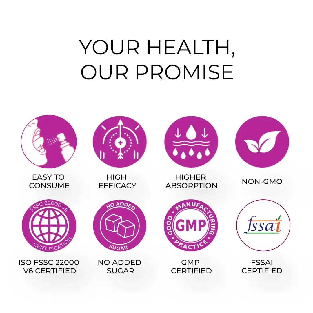 Health and safety certification logos with 'Your Health, Our Promise' text on a white background.
