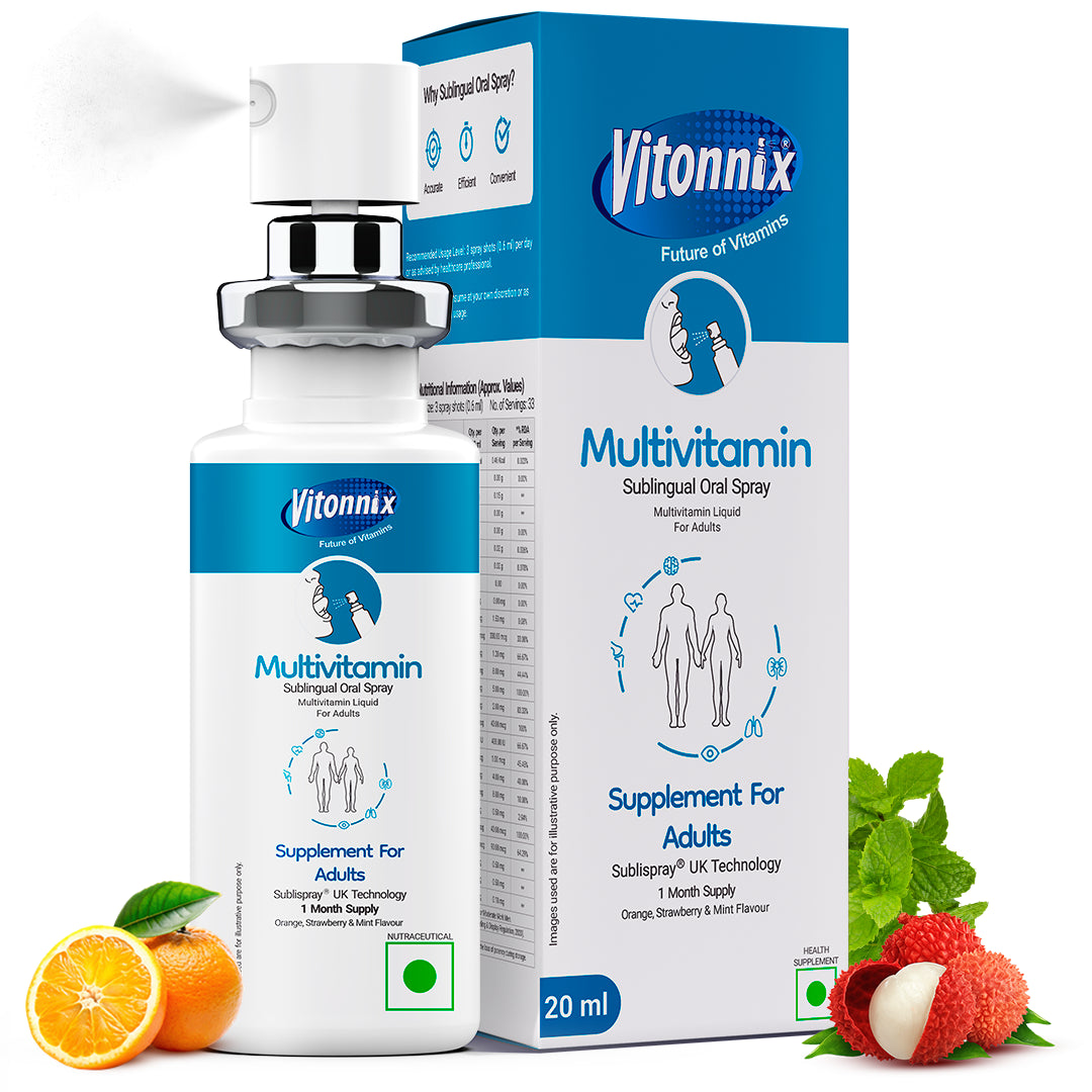 Vitonix Multivitamin Sublingual Oral Spray with packaging on a white background