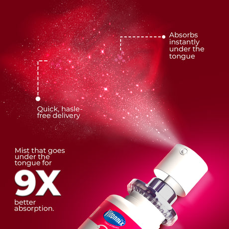 Vitamin X spray with red background and product details