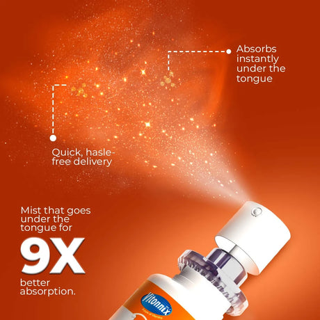 Vitamin X spray bottle with text on an orange background