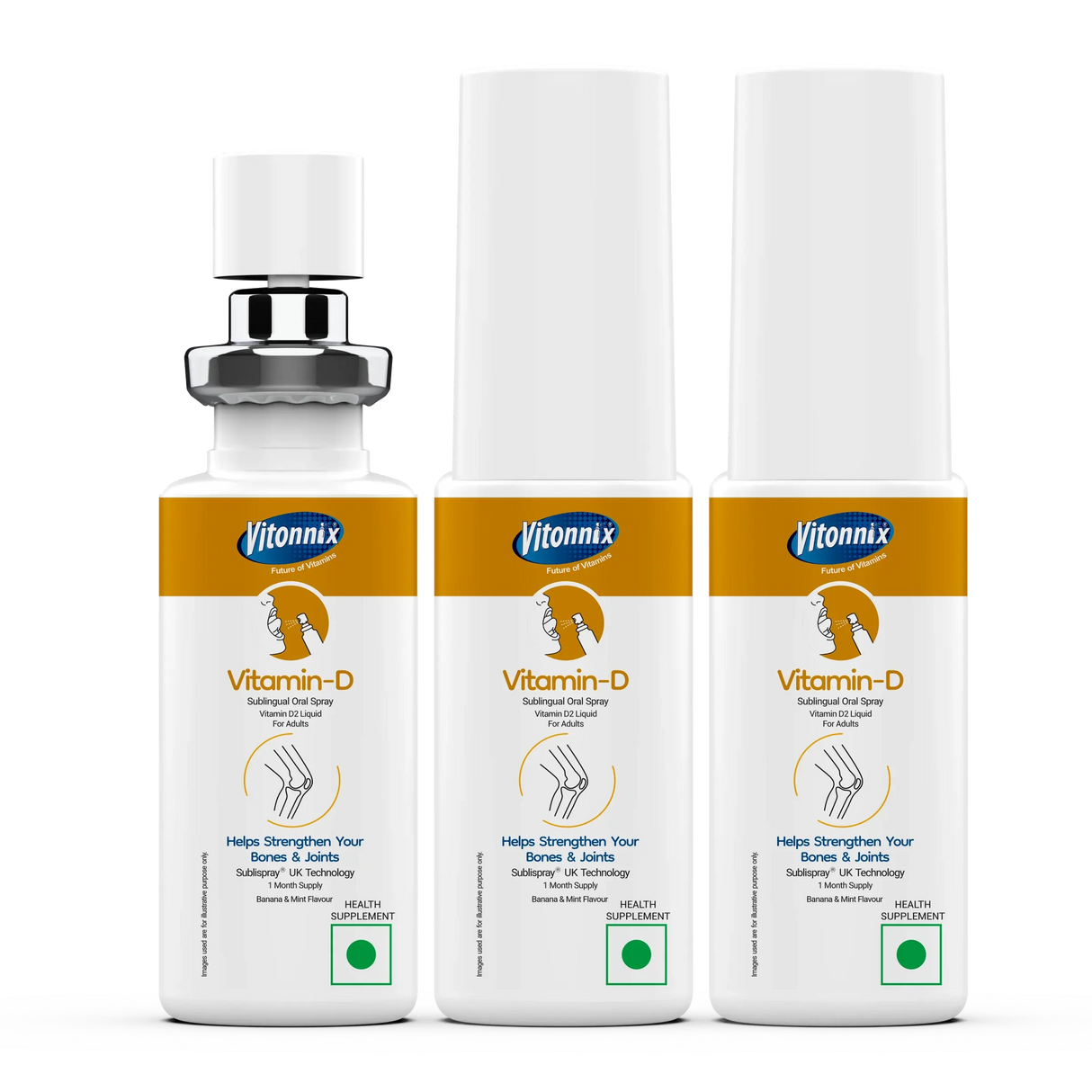 Three bottles of Vitonix Vitamin C supplement on a white background