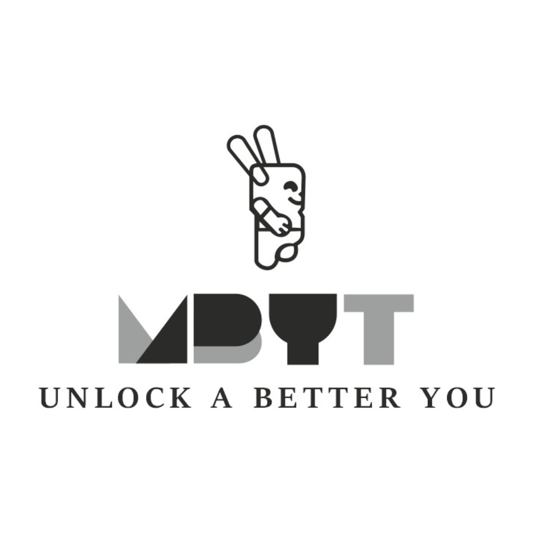 Logo with a stylized hand holding a key and text 'MBYT Unlock A Better You' on a white background