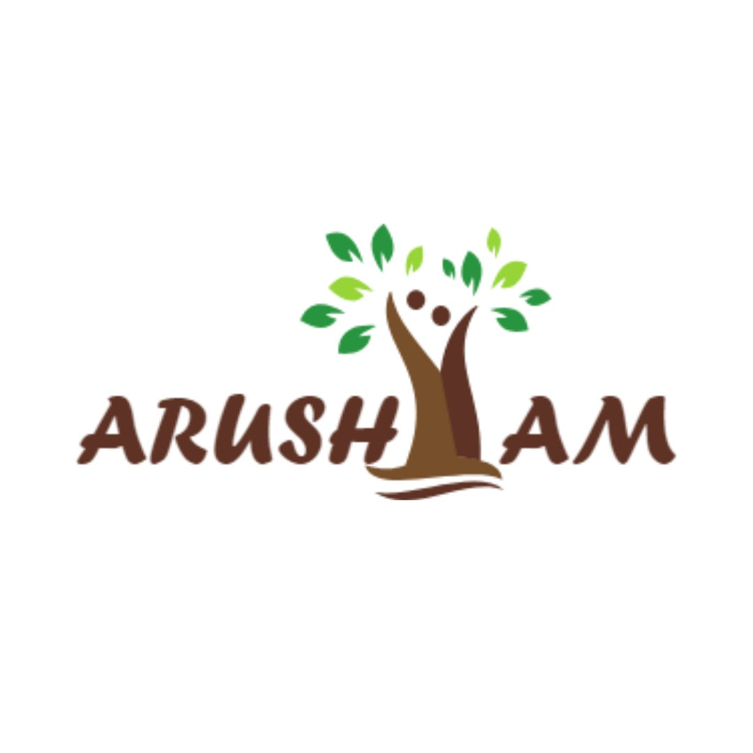 Logo with a stylized tree and people figure, accompanied by the text 'ARUSH AM'.