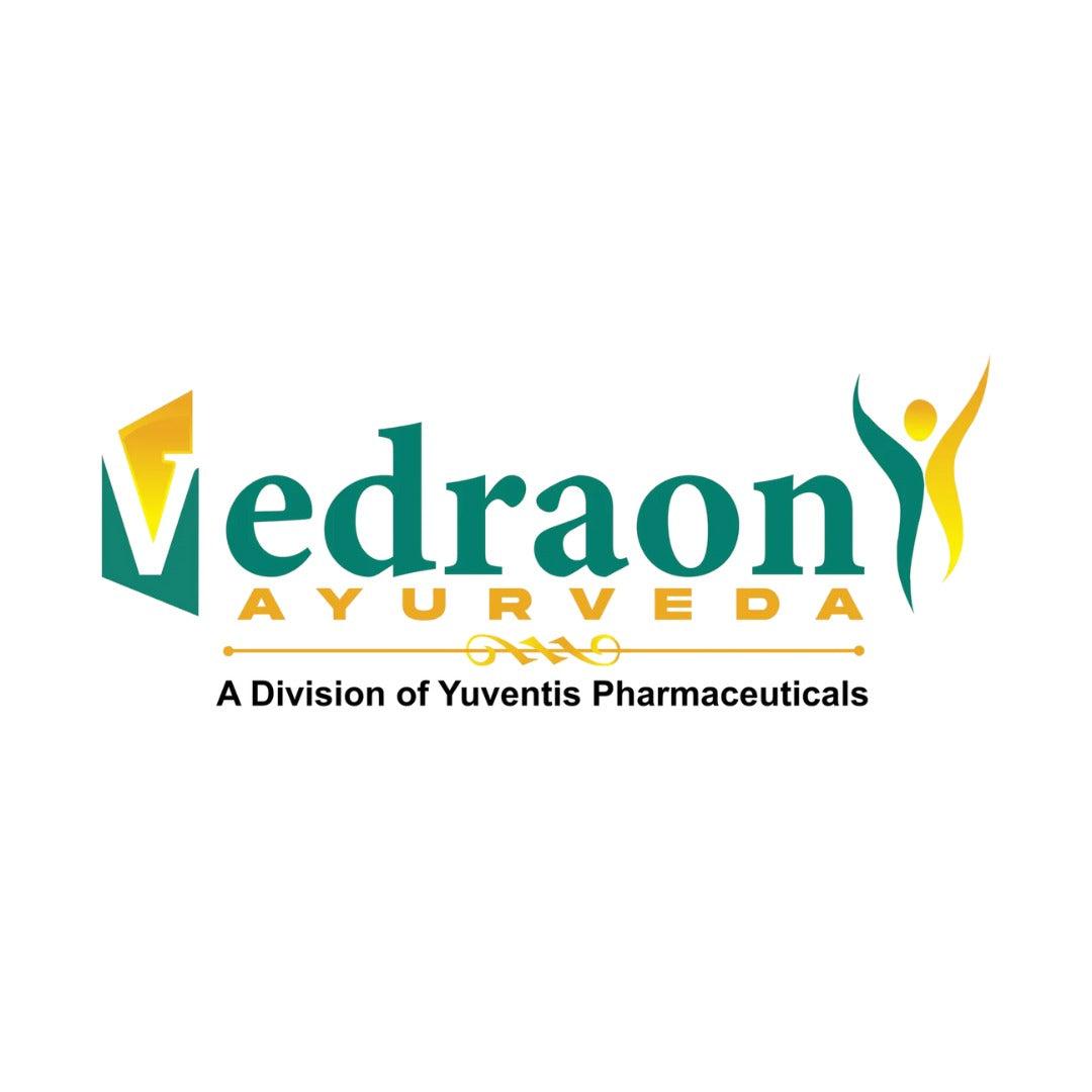 Vedraon Ayurveda logo with text 'A Division of Yuventus Pharmaceuticals' on a white background