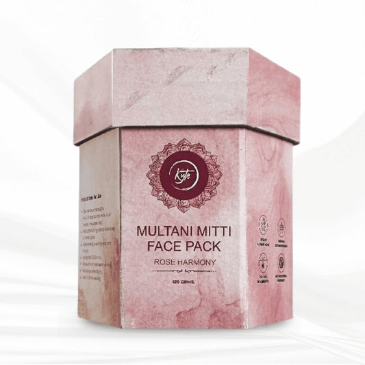 Multani Mitti Face Pack box with rose harmony design on a white background