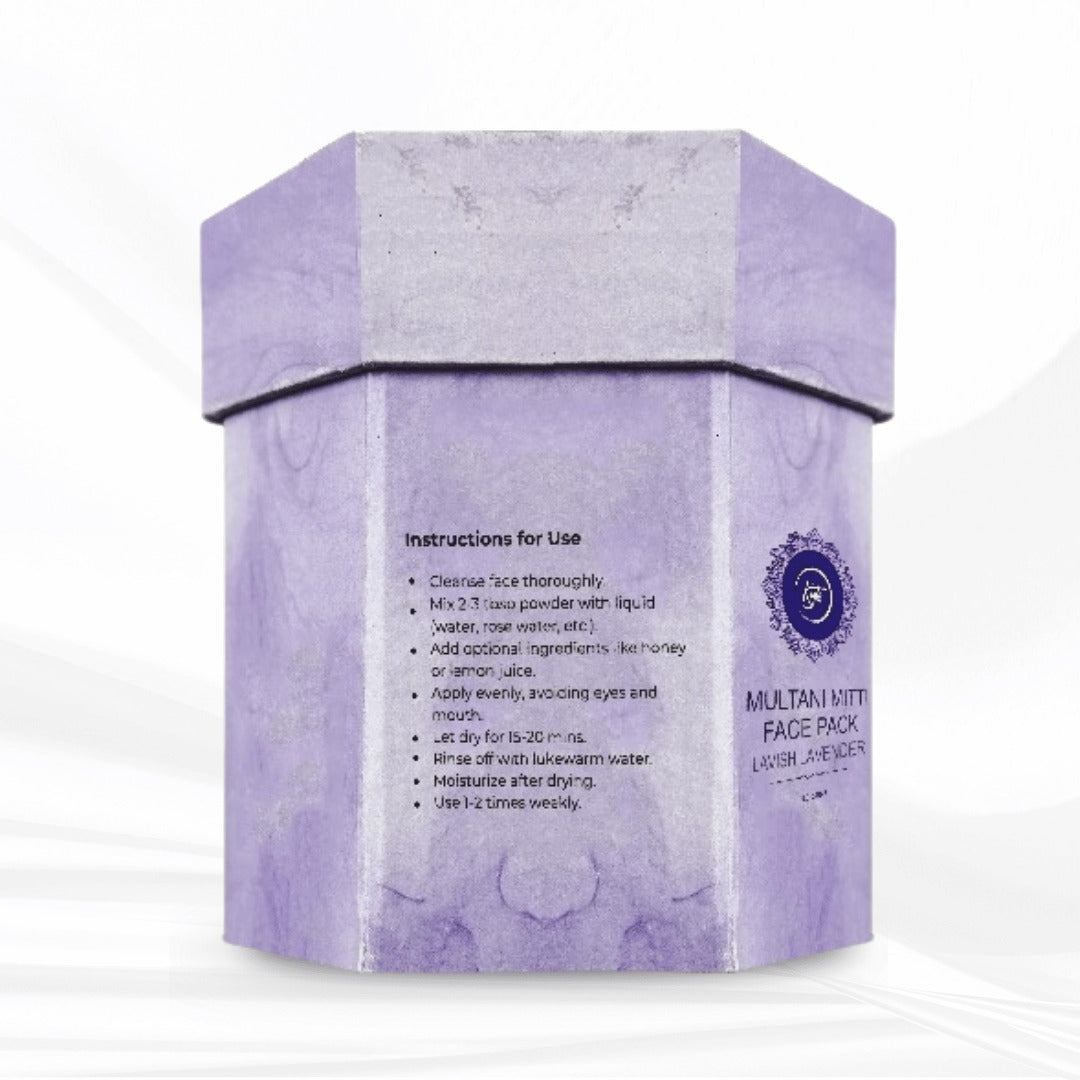 Purple face pack box with instructions on a white background