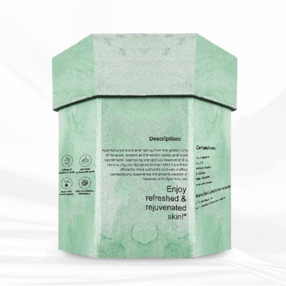 Green skincare product box with text on a white background