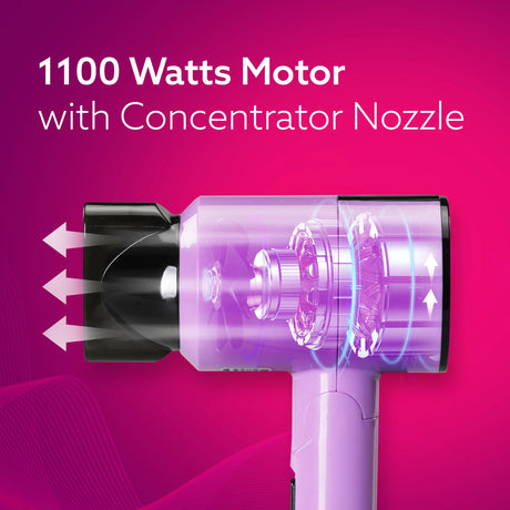 Purple hair dryer with 1100 Watts Motor
