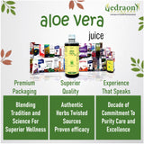 Promotional image of aloe vera juice with various products and branding elements.