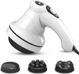 White handheld massage device with attachments on a white background
