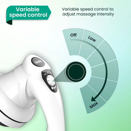 Variable speed control dial on a massage device with labeled settings.