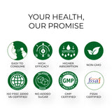 Promotional graphic with health and safety certification