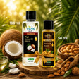 Two bottles of Veda Bliss cold-pressed oils, a 100 ml bottle of Virgin Coconut Oil and a 50 ml bottle of Almond Oil