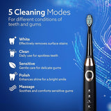 Electric toothbrush with cleaning modes on a blue background