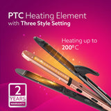 Hair straightener with PTC heating element on a pink background
