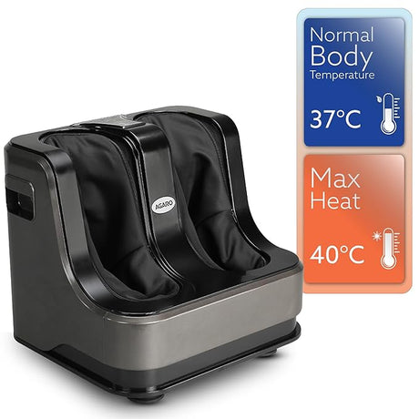 Black foot massager with temperature display on a white background