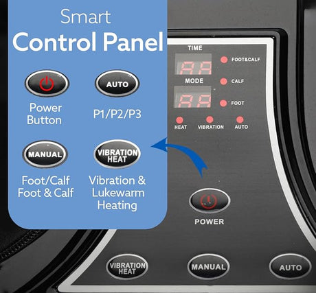 Control panel with labeled buttons and digital display on a machine.