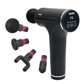 Black massage gun with interchangeable heads