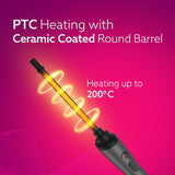 PTC heating device with ceramic-coated round barrel on a pink background