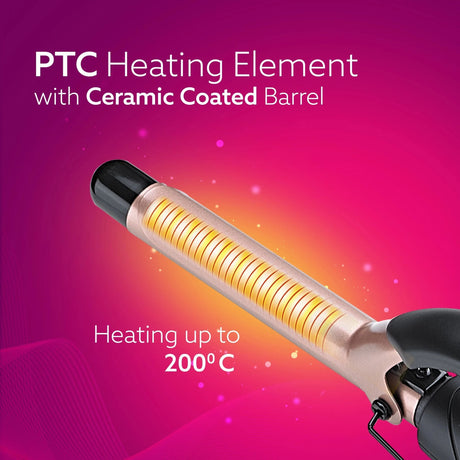 PTC heating element with ceramic coated barrel on a pink gradient background