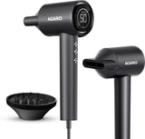 Black Agaro hair dryer with attachments on a white background