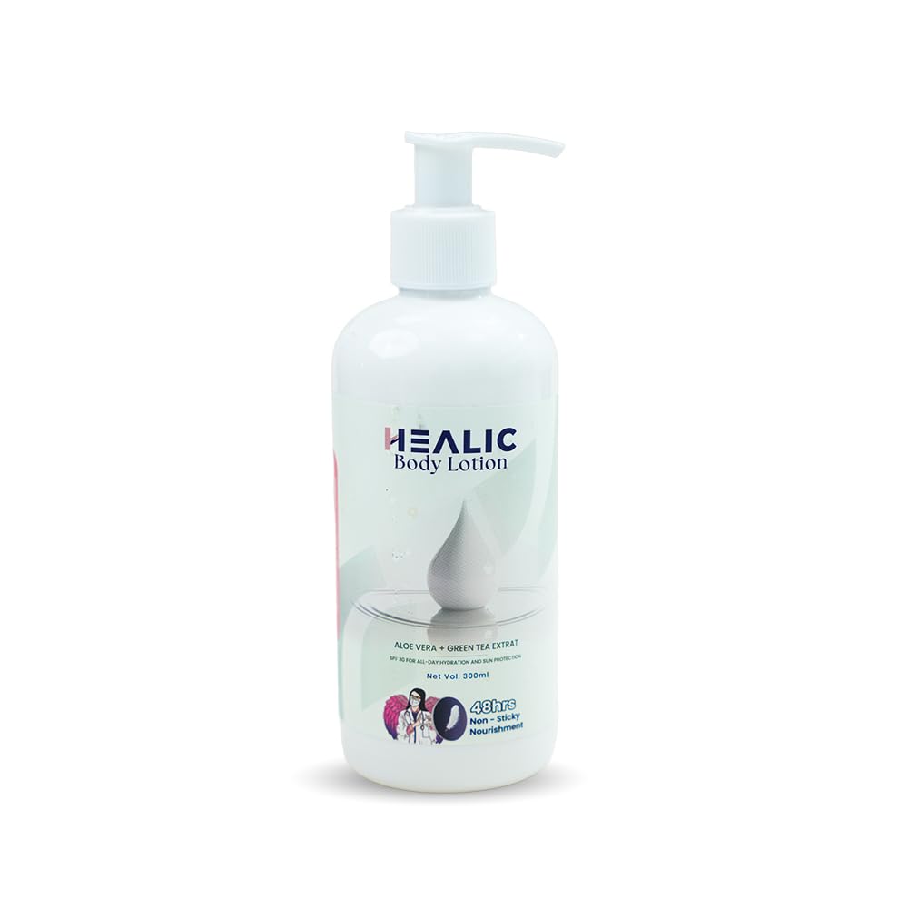 HEALIC body lotion bottle on a white background